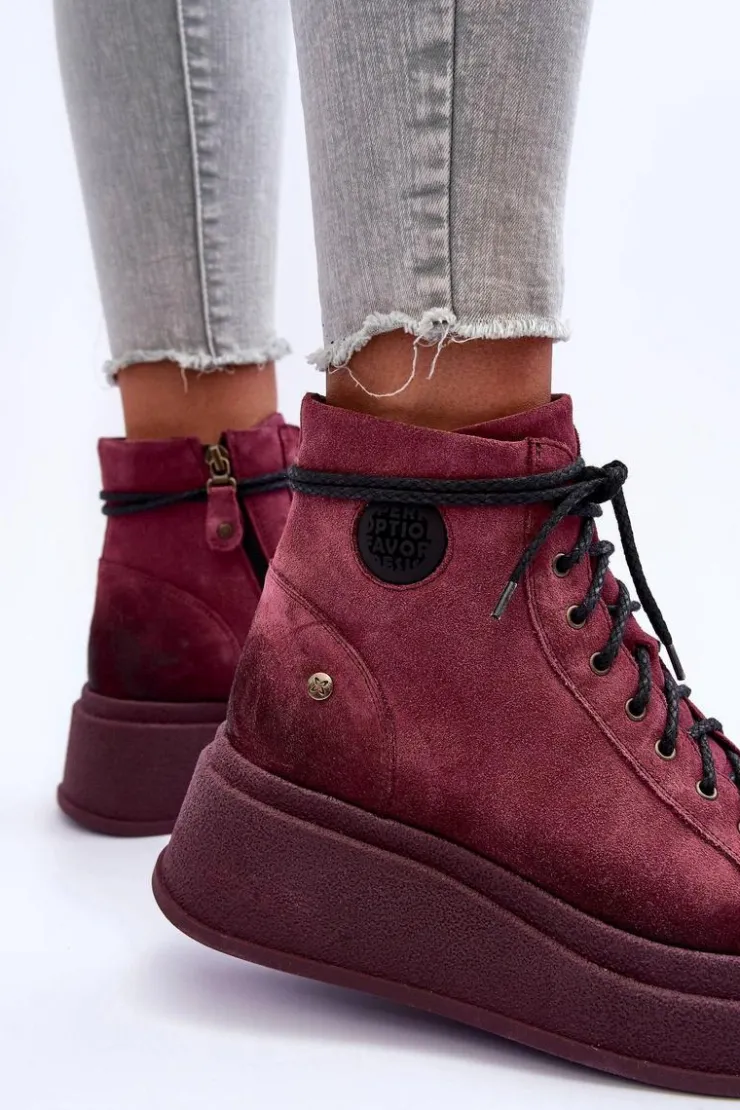 Best Maciejka Zamszowe Botki Na Masywnej Platformie 06309-23 Bordowe