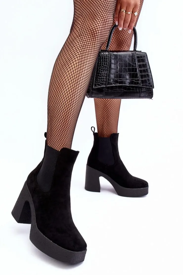 Boto Botki Na Słupku|Brązowe I Beżowe Botki*Zamszowe Botki Na Masywnym Słupku Czarne Sunilda