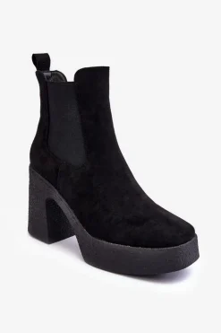 Boto Botki Na Słupku|Brązowe I Beżowe Botki*Zamszowe Botki Na Masywnym Słupku Czarne Sunilda