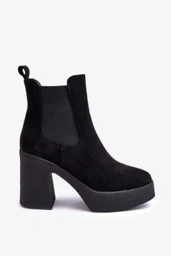 Boto Botki Na Słupku|Brązowe I Beżowe Botki*Zamszowe Botki Na Masywnym Słupku Czarne Sunilda