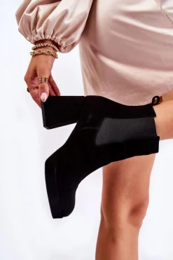 Damskie Laura Messi Zamszowe Botki Na Masywnym Obcasie 2519 Czarne