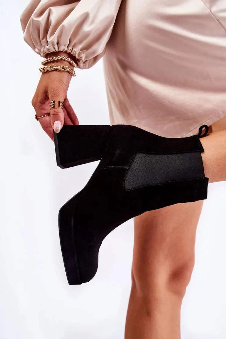 Damskie Laura Messi Zamszowe Botki Na Masywnym Obcasie 2519 Czarne