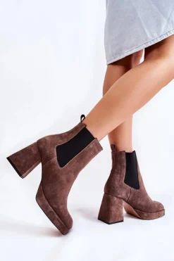 Laura Messi Botki Ocieplane|Czarne Botki*Zamszowe Botki Na Masywnym Obcasie 2519 Brązowe Brązowy