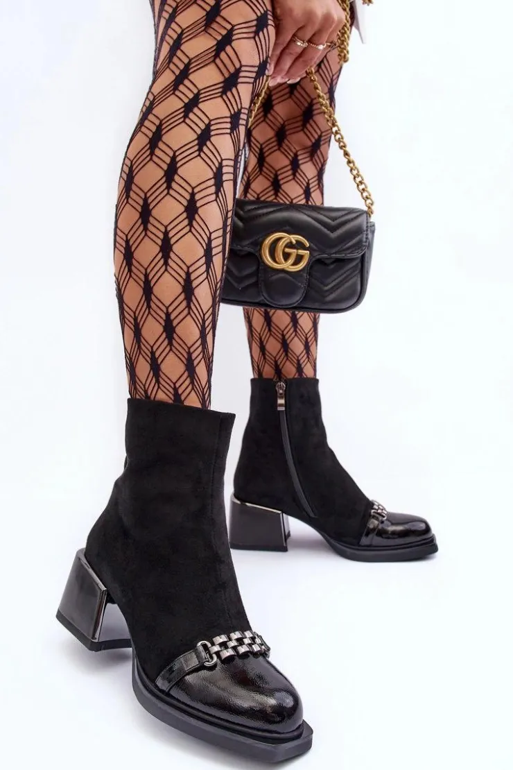 Damskie buty S.Barski Botki Zimowe Damskie|Botki Na Obcasie*Zamszowe Botki Na Masywnym Klocku S.Barski MR870-70 Czarne