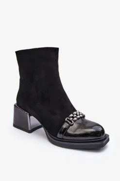 Damskie buty S.Barski Botki Zimowe Damskie|Botki Na Obcasie*Zamszowe Botki Na Masywnym Klocku S.Barski MR870-70 Czarne