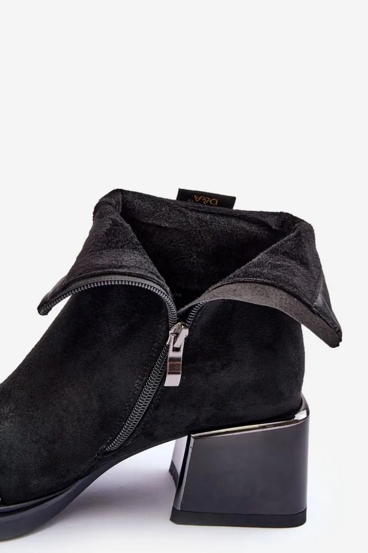 Damskie buty S.Barski Botki Zimowe Damskie|Botki Na Obcasie*Zamszowe Botki Na Masywnym Klocku S.Barski MR870-70 Czarne