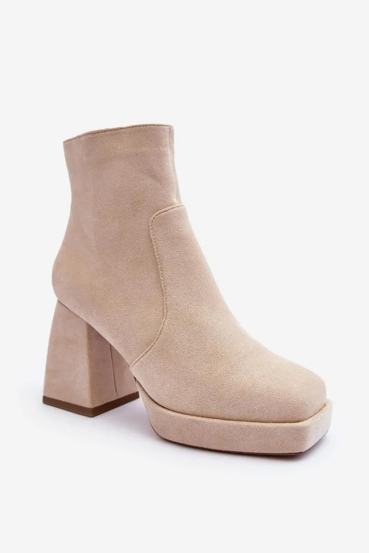 Damskie Boto Zamszowe Botki Na Masywnym Obcasie Jasnobeżowe Abnous