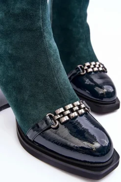 Online Damskie buty S.Barski Zamszowe Botki Na Masywnym Klocku S.Barski MR870-70 Zielone