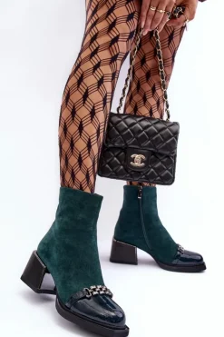 Online Damskie buty S.Barski Zamszowe Botki Na Masywnym Klocku S.Barski MR870-70 Zielone