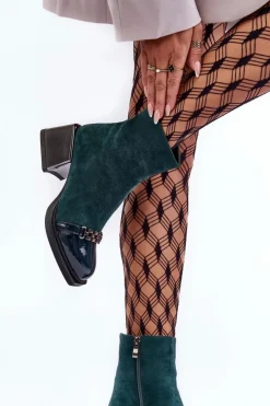 Online Damskie buty S.Barski Zamszowe Botki Na Masywnym Klocku S.Barski MR870-70 Zielone
