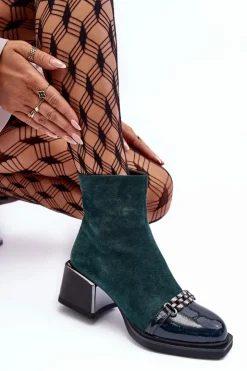 Online Damskie buty S.Barski Zamszowe Botki Na Masywnym Klocku S.Barski MR870-70 Zielone