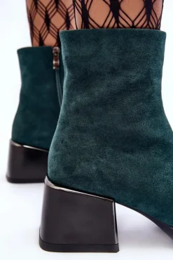 Online Damskie buty S.Barski Zamszowe Botki Na Masywnym Klocku S.Barski MR870-70 Zielone