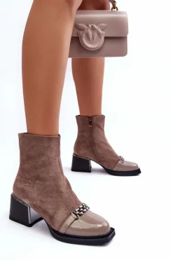 Damskie Damskie buty S.Barski Zamszowe Botki Na Masywnym Klocku S.Barski MR870-70 Beżowe