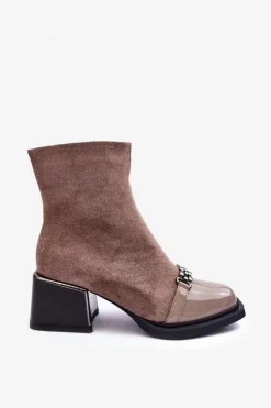 Damskie Damskie buty S.Barski Zamszowe Botki Na Masywnym Klocku S.Barski MR870-70 Beżowe