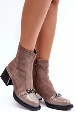 Damskie Damskie buty S.Barski Zamszowe Botki Na Masywnym Klocku S.Barski MR870-70 Beżowe