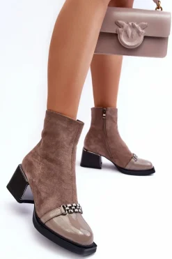 Damskie Damskie buty S.Barski Zamszowe Botki Na Masywnym Klocku S.Barski MR870-70 Beżowe