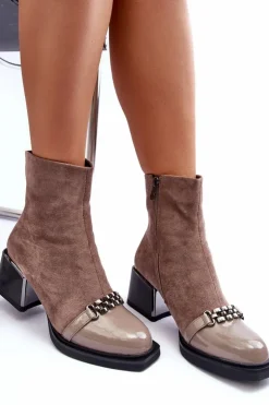 Damskie Damskie buty S.Barski Zamszowe Botki Na Masywnym Klocku S.Barski MR870-70 Beżowe