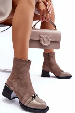 Damskie Damskie buty S.Barski Zamszowe Botki Na Masywnym Klocku S.Barski MR870-70 Beżowe