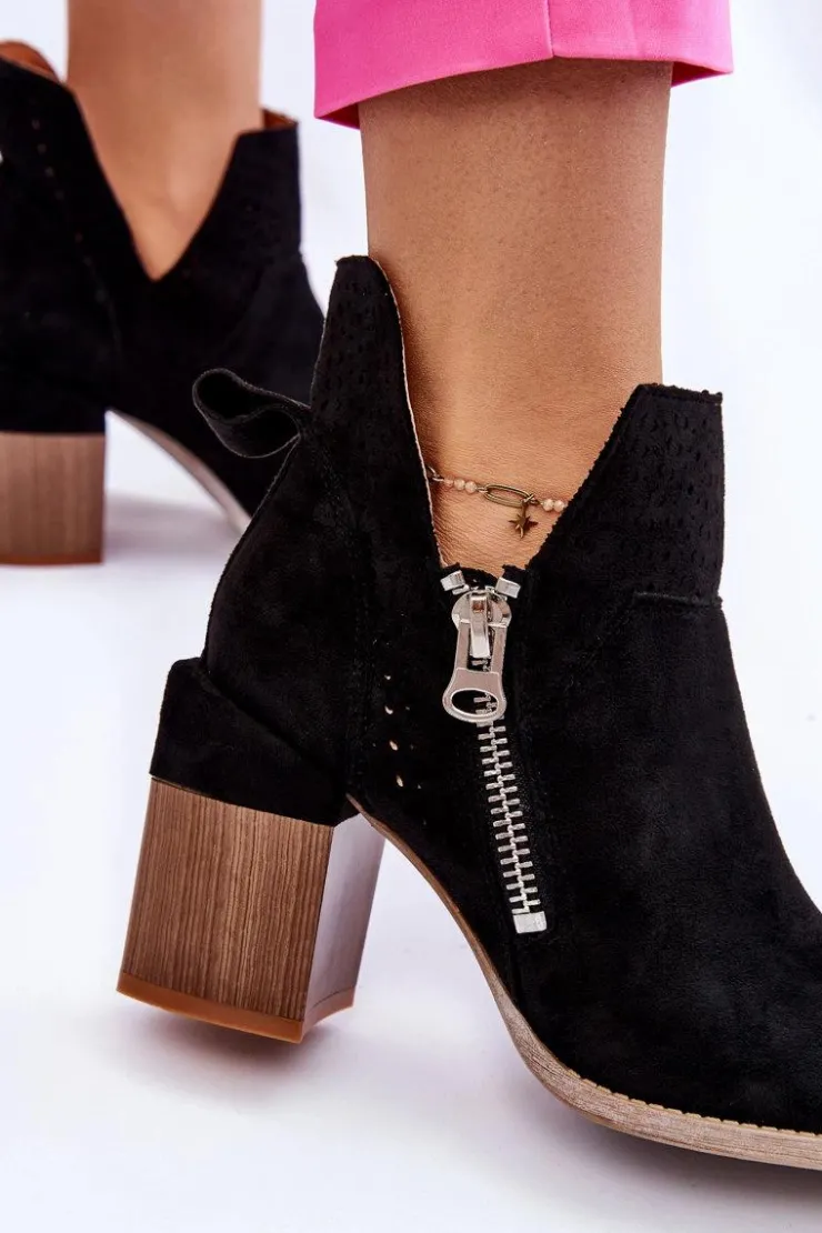 Clearance Boto Zamszowe Botki Na Masywnym Obcasie Czarne Camden