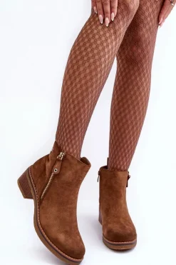 Best Boto Zamszowe Botki Na Niskim Słupku Brązowe Laurisa