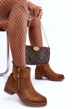 Best Boto Zamszowe Botki Na Niskim Słupku Brązowe Laurisa