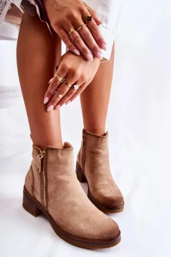 Online Boto Zamszowe Botki Na Niskim Słupku Beżowe Laurisa