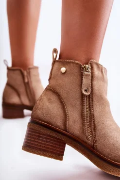 Online Boto Zamszowe Botki Na Niskim Słupku Beżowe Laurisa