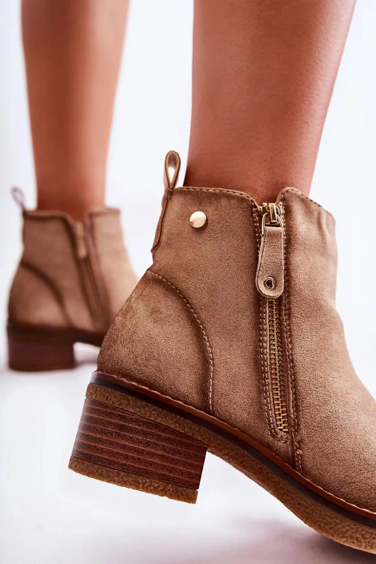 Online Boto Zamszowe Botki Na Niskim Słupku Beżowe Laurisa