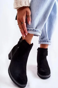 Boto Botki Na Słupku|Czarne Botki*Zamszowe Botki Na Niskim Słupku Czarne Laurisa