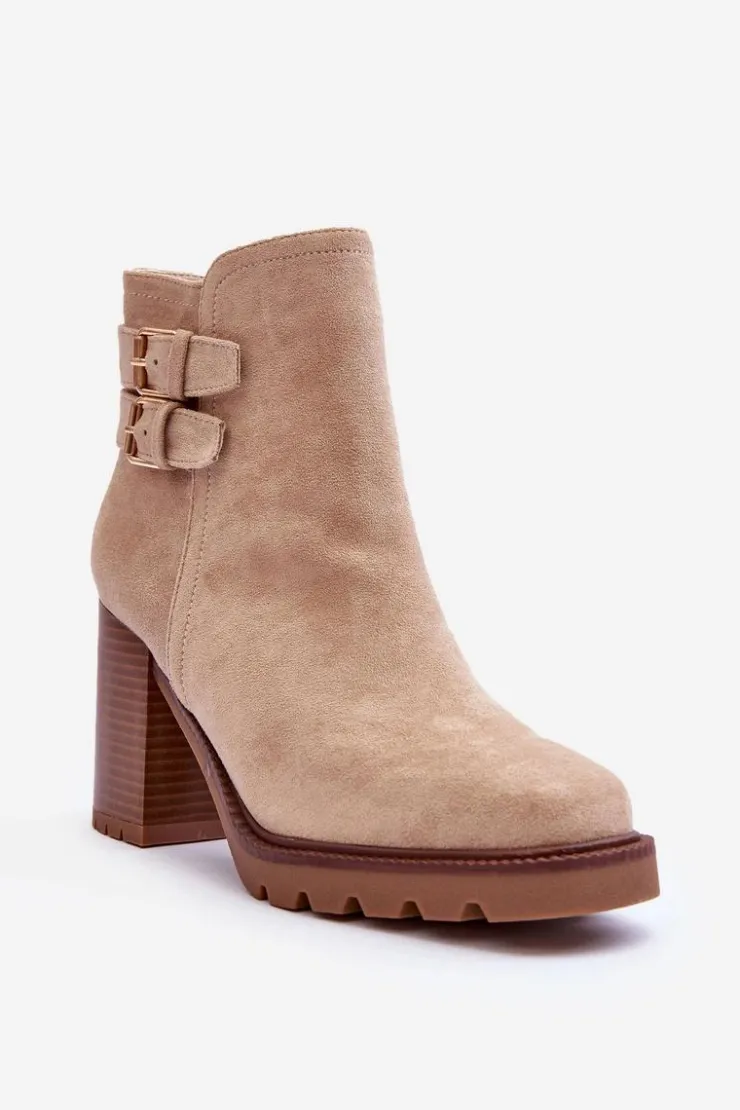 Boto Botki Na Słupku|Brązowe I Beżowe Botki*Zamszowe Botki Na Obcasie Beżowe Makeline