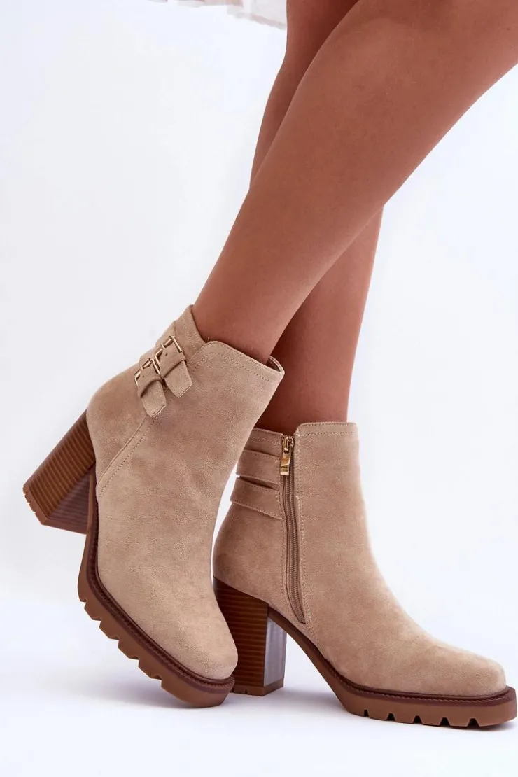 Boto Botki Na Słupku|Brązowe I Beżowe Botki*Zamszowe Botki Na Obcasie Beżowe Makeline