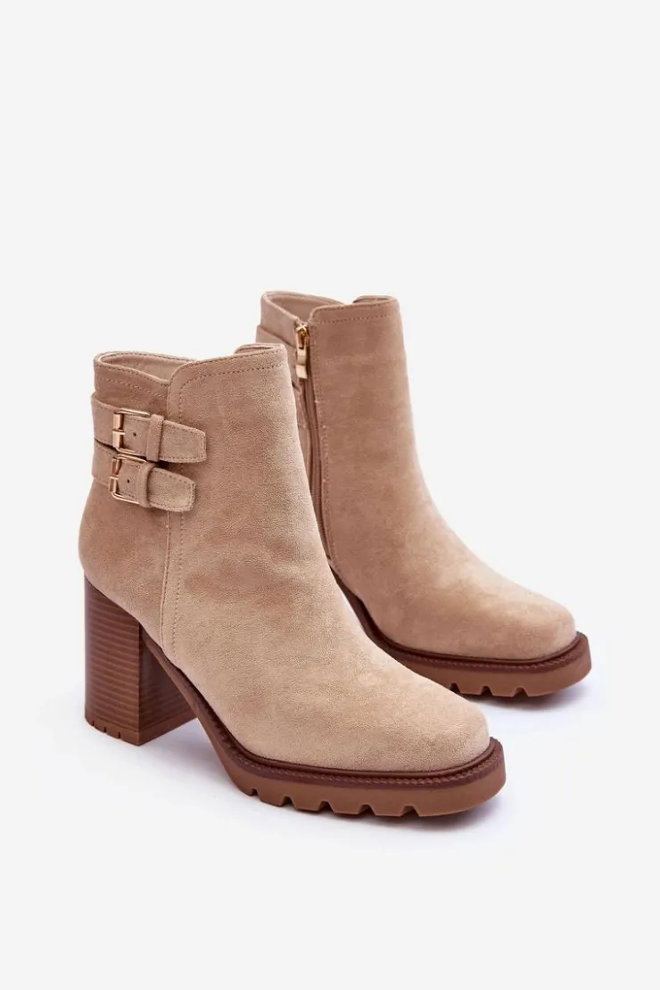 Boto Botki Na Słupku|Brązowe I Beżowe Botki*Zamszowe Botki Na Obcasie Beżowe Makeline