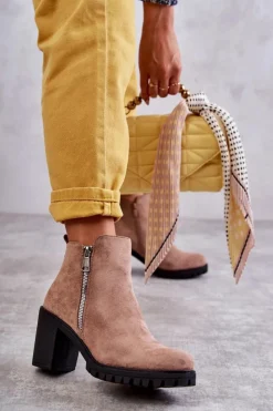 Boto Botki Na Słupku|Czarne Botki*Zamszowe Botki Na Obcasie Z Suwakiem Beżowe Sevione