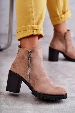 Boto Botki Na Słupku|Czarne Botki*Zamszowe Botki Na Obcasie Z Suwakiem Beżowe Sevione