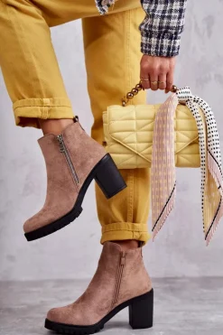 Boto Botki Na Słupku|Czarne Botki*Zamszowe Botki Na Obcasie Z Suwakiem Beżowe Sevione