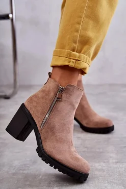 Boto Botki Na Słupku|Czarne Botki*Zamszowe Botki Na Obcasie Z Suwakiem Beżowe Sevione