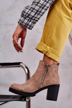 Boto Botki Na Słupku|Czarne Botki*Zamszowe Botki Na Obcasie Z Suwakiem Beżowe Sevione