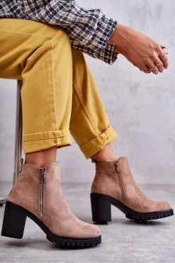 Boto Botki Na Słupku|Czarne Botki*Zamszowe Botki Na Obcasie Z Suwakiem Beżowe Sevione