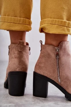 Boto Botki Na Słupku|Czarne Botki*Zamszowe Botki Na Obcasie Z Suwakiem Beżowe Sevione