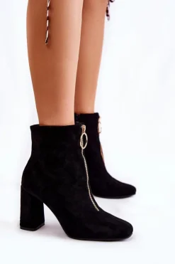 Best Boto Zamszowe Botki Na Obcasie Z Ozdobnym Zamkiem Czarne Lisette