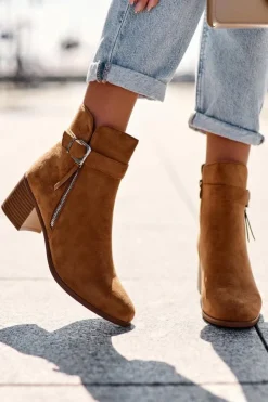 Damskie Boto Zamszowe Botki Na Obcasie Z Klamrą Brązowe Bronte