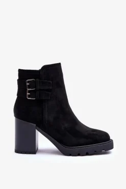 Damskie Boto Zamszowe Botki Na Obcasie Czarne Makeline