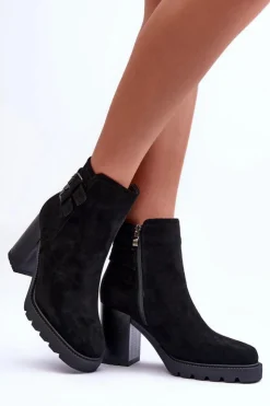 Damskie Boto Zamszowe Botki Na Obcasie Czarne Makeline