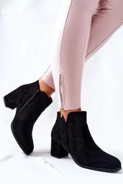 Damskie Evento Zamszowe Botki Na Obcasie Czarne Elisea