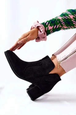 Damskie Evento Zamszowe Botki Na Obcasie Czarne Elisea