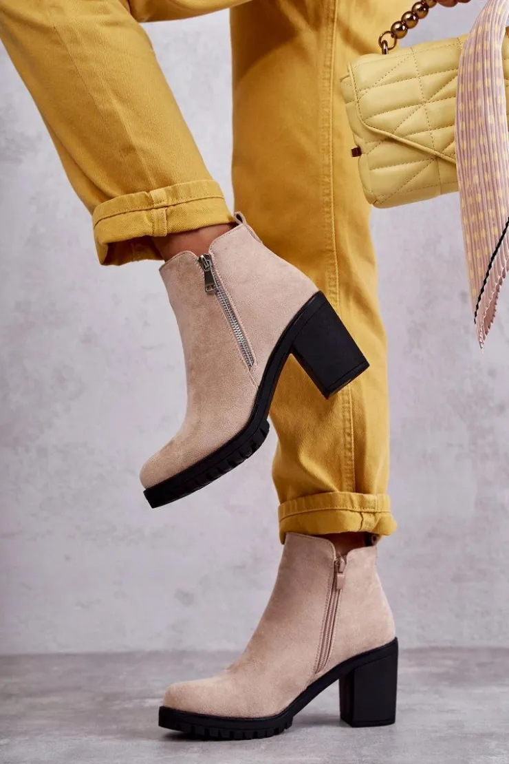 Damskie Boto Zamszowe Botki Na Obcasie Z Suwakiem Jasnobeżowe Sevione