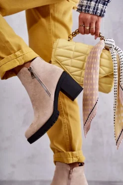 Damskie Boto Zamszowe Botki Na Obcasie Z Suwakiem Jasnobeżowe Sevione