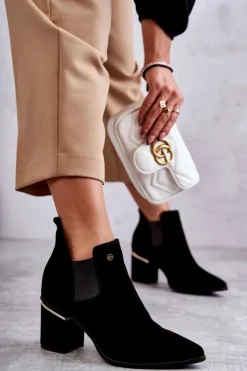 Laura Messi Botki Wiosenne|Botki Na Słupku*Zamszowe Botki Na Obcasie 2506 Czarne