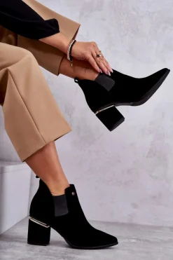 Laura Messi Botki Wiosenne|Botki Na Słupku*Zamszowe Botki Na Obcasie 2506 Czarne