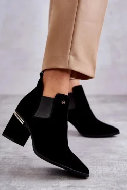 Laura Messi Botki Wiosenne|Botki Na Słupku*Zamszowe Botki Na Obcasie 2506 Czarne